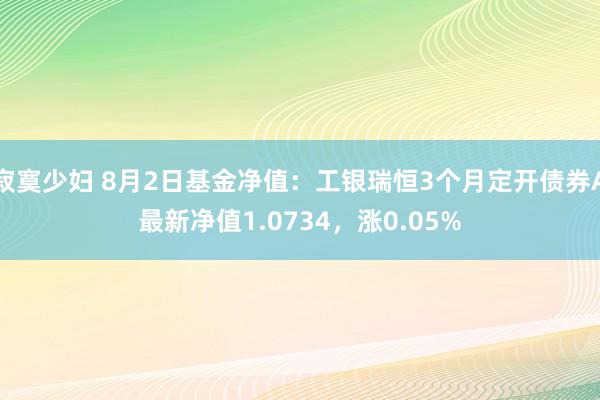 寂寞少妇 8月2日基金净值：工银瑞恒3个月定开债券A最新净值1.0734，涨0.05%