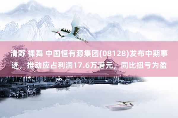 清野 裸舞 中国恒有源集团(08128)发布中期事迹，推动应占利润17.6万港元，同比扭亏为盈