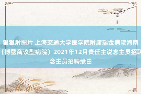 狠狠射图片 上海交通大学医学院附庸瑞金病院海南病院（博鳌商议型病院）2021年12月责任主说念主员招聘缘由